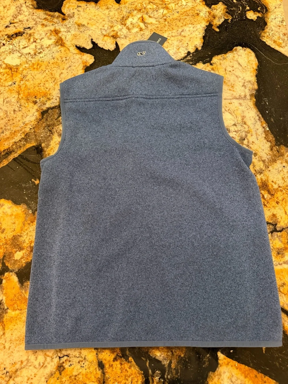 Vineyard Vines Charcoal Gray Full-Zip Fleece Vest with Leather Logo